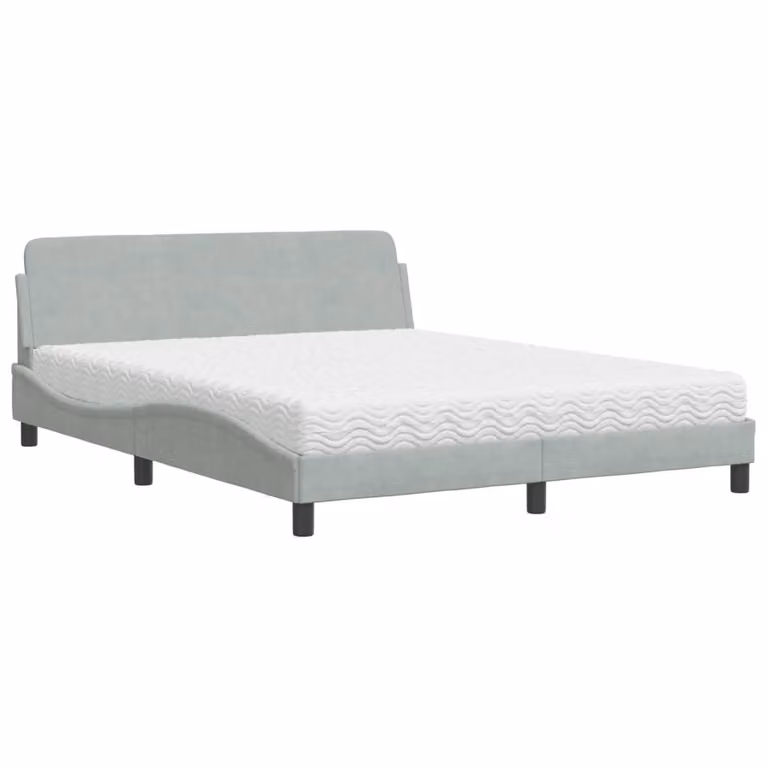 Letto con Materasso Dover Grigio Chiaro 160x200 cm in Velluto