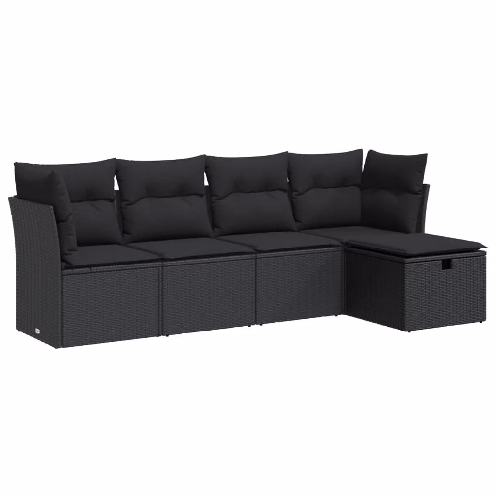 Set Divani da Giardino 5 pz con Cuscini in Polyrattan Nero