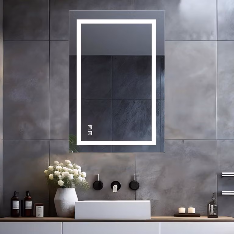 Specchio da bagno a LED, 70x50 cm, con dimmer touch, 3 tonalità di luce, funzione antiappannamento e presa di corrente