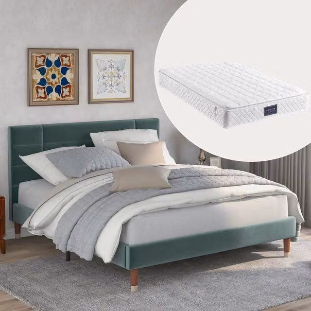 Letto imbottito matrimoniale 140x200 cm con rete a doghe, velluto verde scuro, per adulti e ragazzi (con materasso a molle)