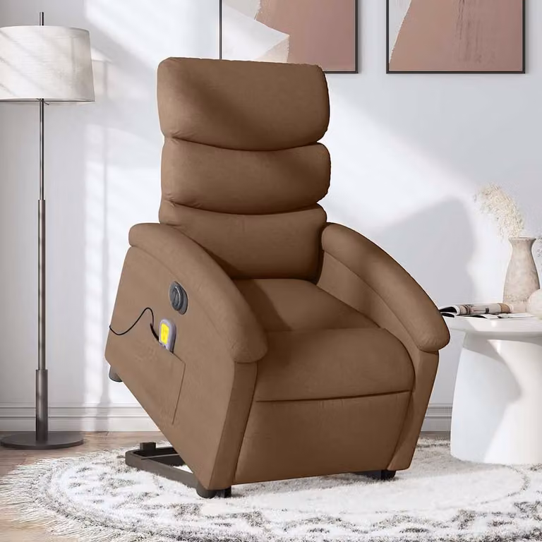 Poltrona Alzapersona Elettrica con Massaggio vidaXL in Tessuto Marrone