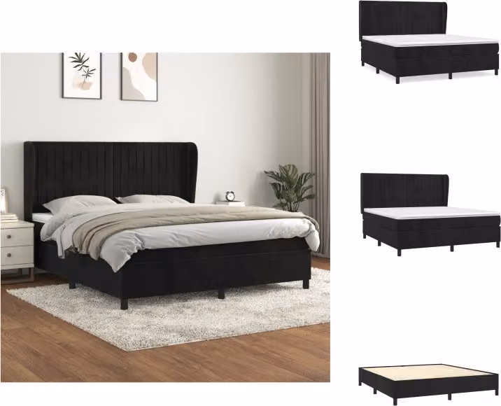 vidaXL Letto a molle con materasso nero 180x200 cm in velluto - Letti e strutture letto