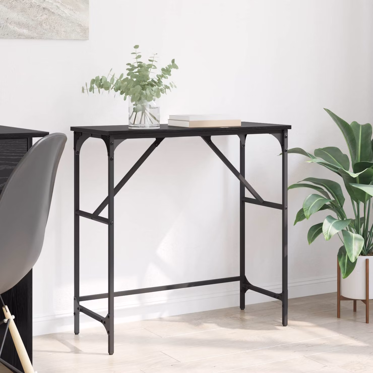 vidaXL Tavolo consolle in stile industriale nero, L/P/H: 75 x 32 x 75 cm