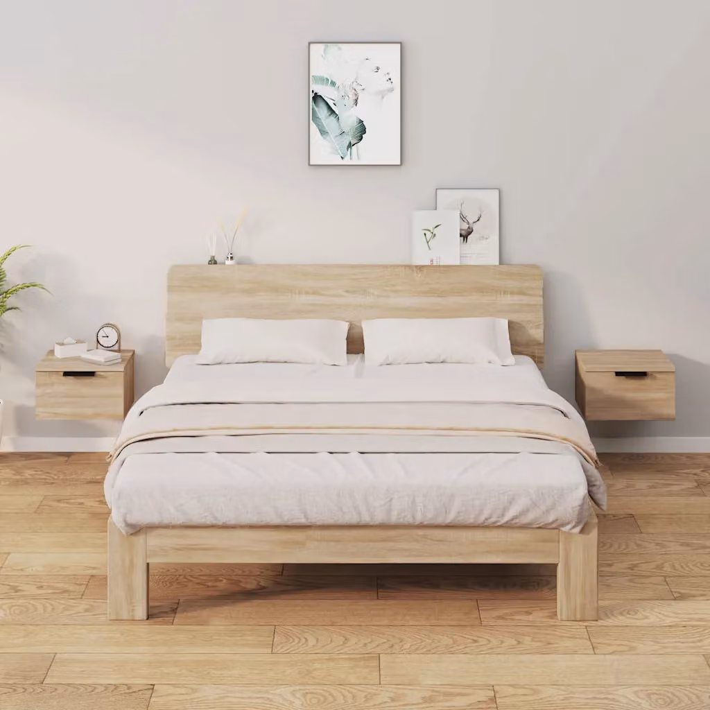 Set di 2 comodini da muro vidaXL in rovere sonoma, design moderno per camera da letto, L 34 cm x P 30 cm x H 20 cm