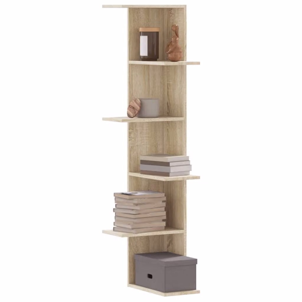 Scaffale angolare da muro vidaXL in legno Rovere Sonoma, marrone, L/P/H: 36,5 x 36,5 x 140 cm