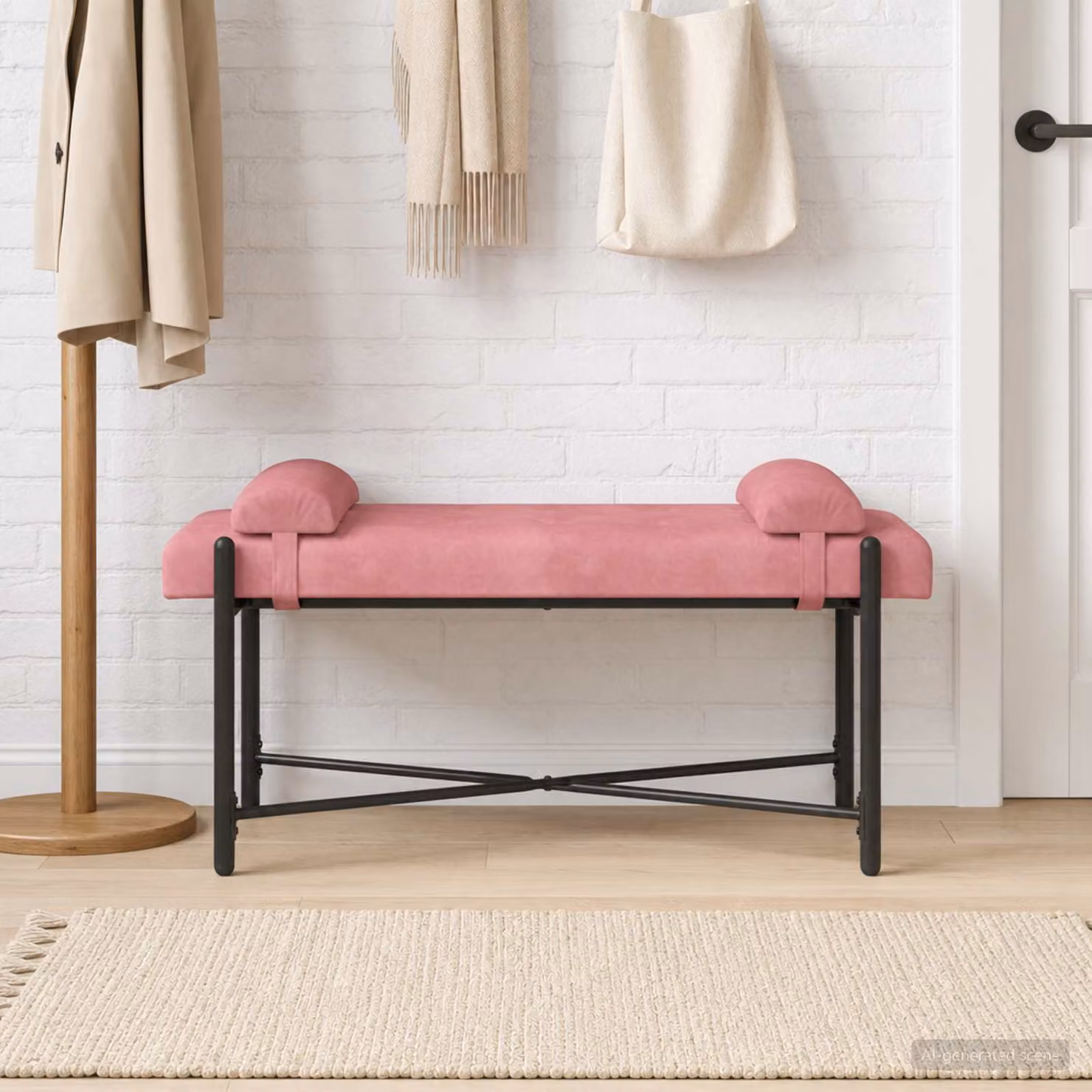 Panchina vidaXL in velluto rosa con bottoni e cuscini, L 110 x P 40 x H 46 cm