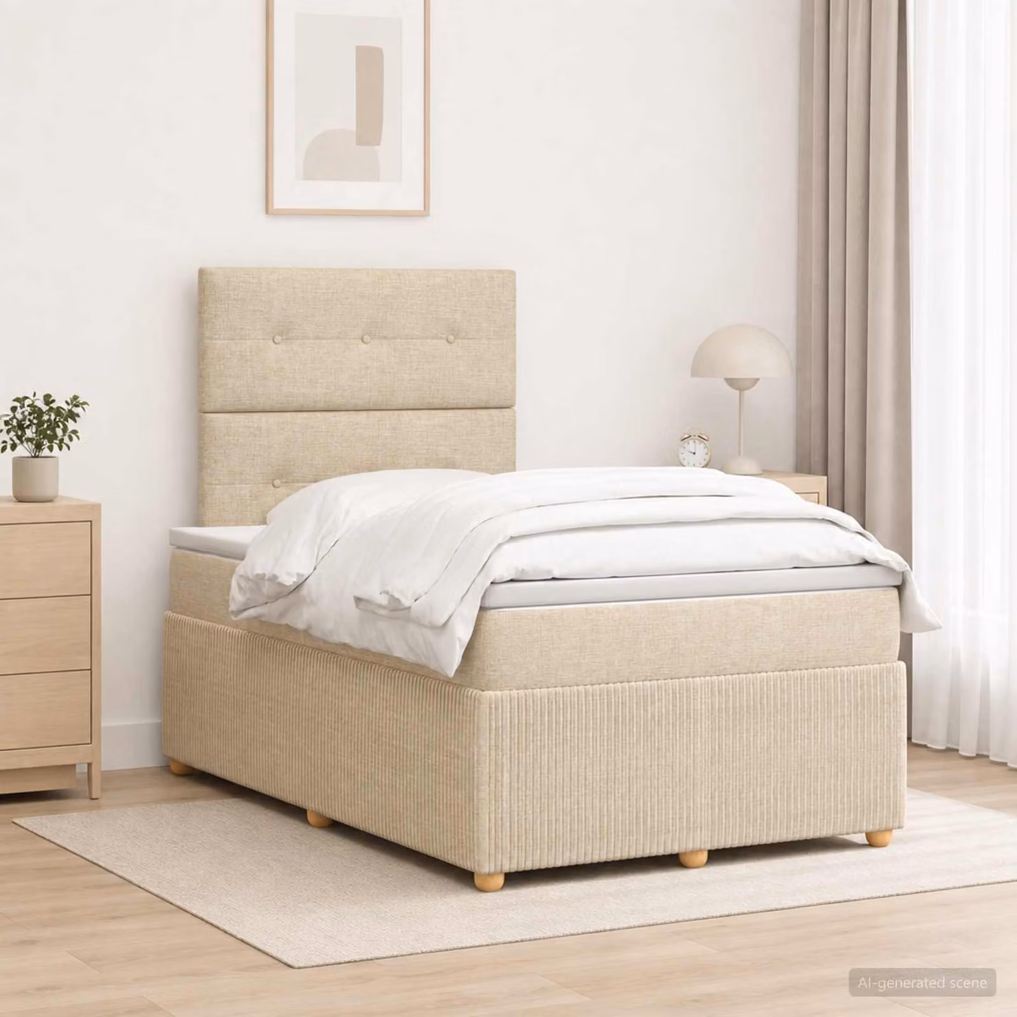 Letto box spring con materasso a molle insacchettate vidaXL in tessuto beige e bianco L/P: 120 x 200 cm