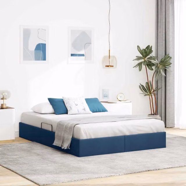 Letto ottomano con archiviazione Blu 140 x 200 cm Tessuto 3442831