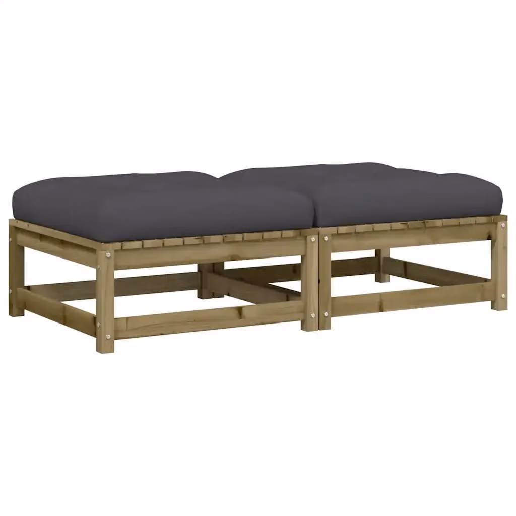 Set di 2 poggiapiedi da giardino vidaXL in legno di pino trattato con cuscini color antracite – 2