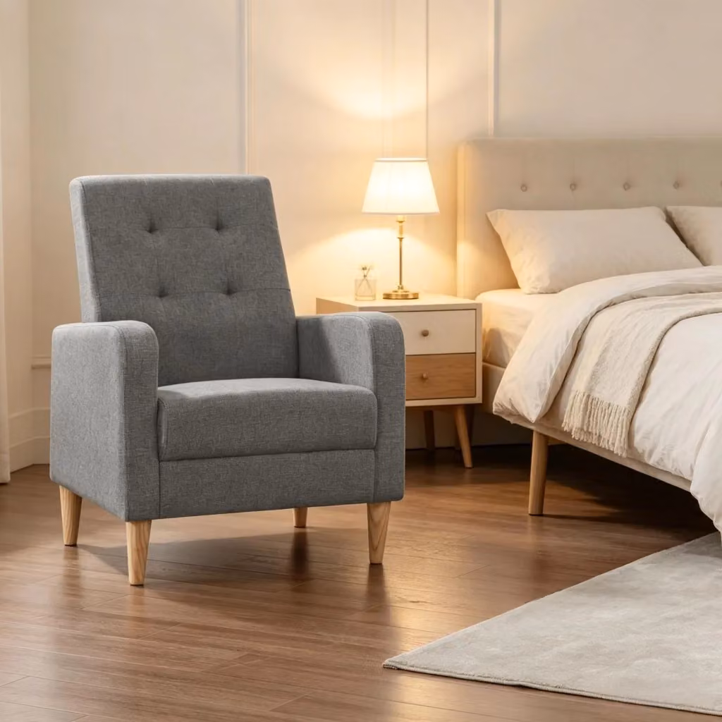 Poltrona Imbottita con Braccioli REDOM Grigia con Struttura in Legno L/P/H: 90,5 x 48 x 43 cm – 2