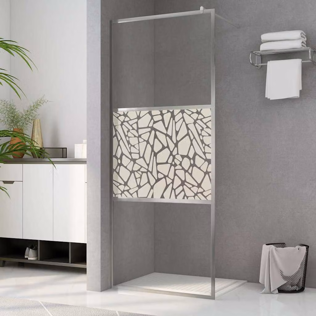 Parete per Doccia Walk-in vidaXL in Vetro ESG con Design Pietra, Multicolore e Argento, L: 140 cm, H: 195 cm – 1