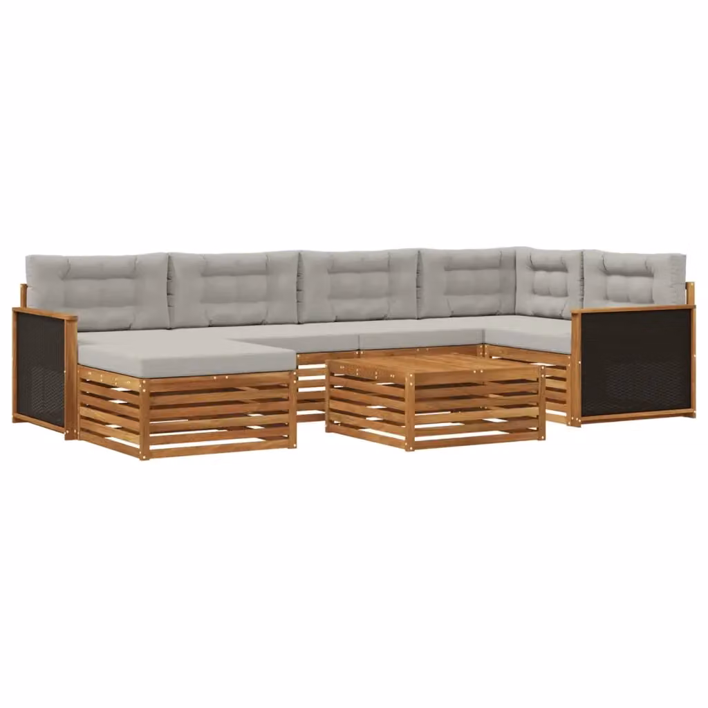 Set di divani da esterno vidaXL in legno di acacia con pouf e tavolino, beige e grigio – 2
