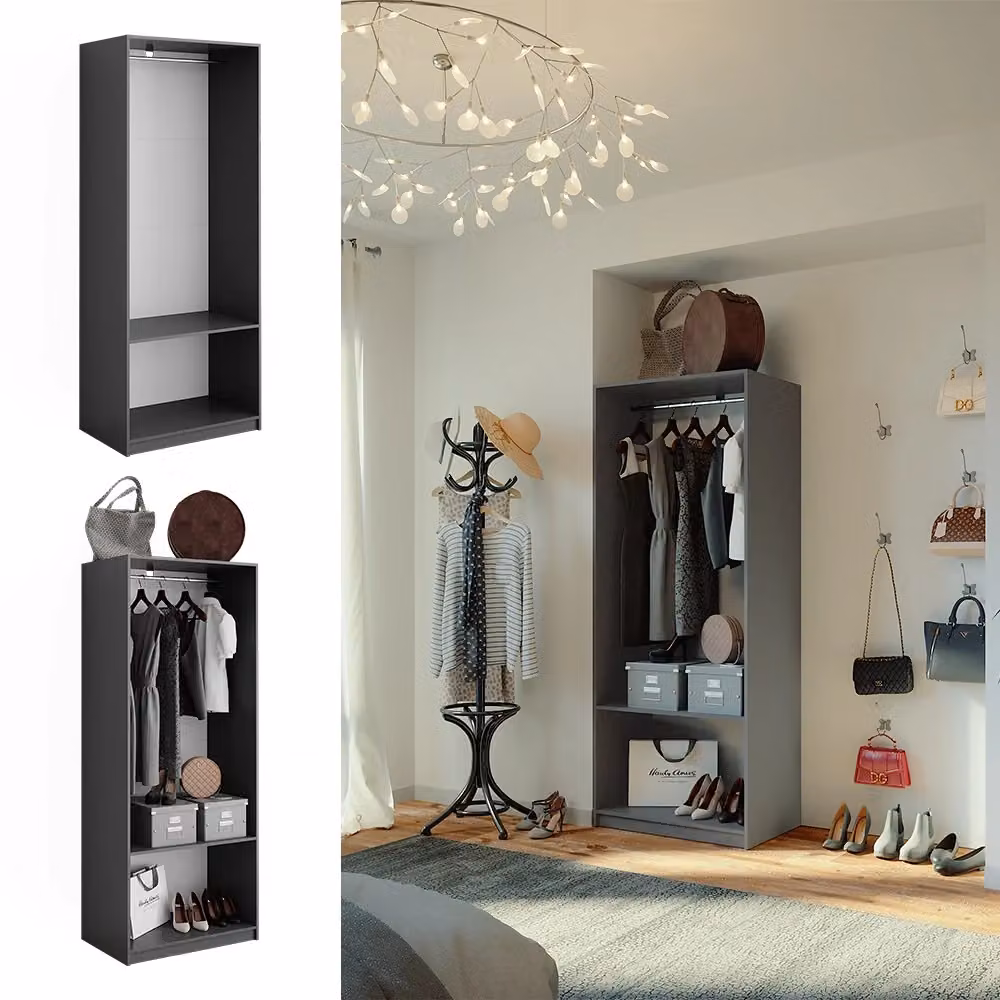 Armadio Elmo Vicco Antracite con ante a battente e illuminazione integrata L: 80 cm, H: 200 cm – 2