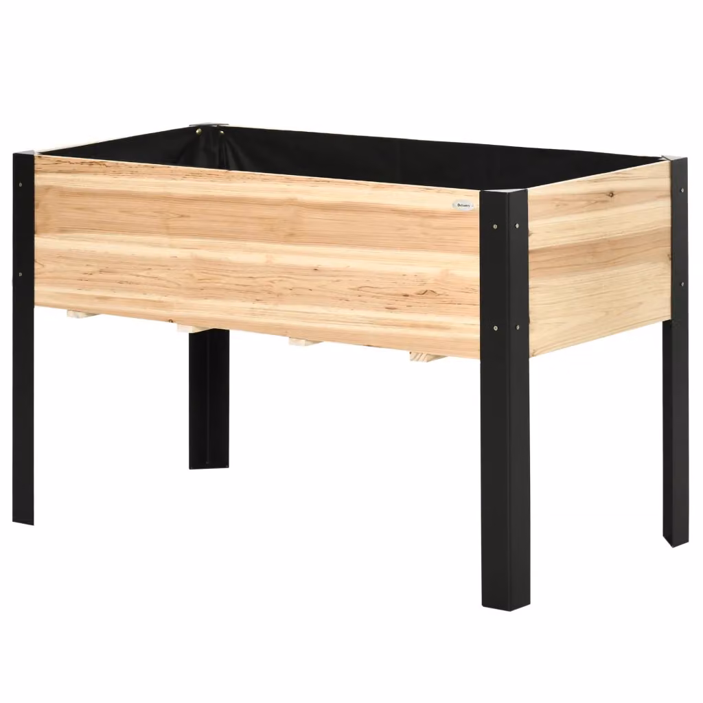 Cassa Fioriera Rialzata Minimal in Legno Massello e Acciaio Grigio L: 120 cm, P: 60 cm, H: 74 cm – 2