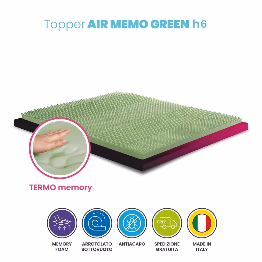Topper memory anatomico traspirante AIR MEMOGREEN Geemma colore green L/P/H: 160 x 200 x 6 cm – 2