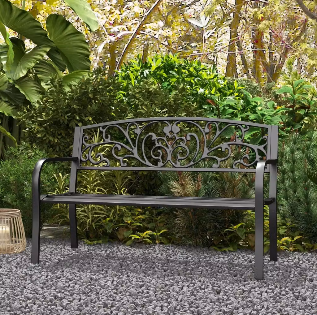 Panchina da giardino MODFU a 2 posti in metallo nero con braccioli L: 127 cm, P: 60 cm, H: 87 cm – 2