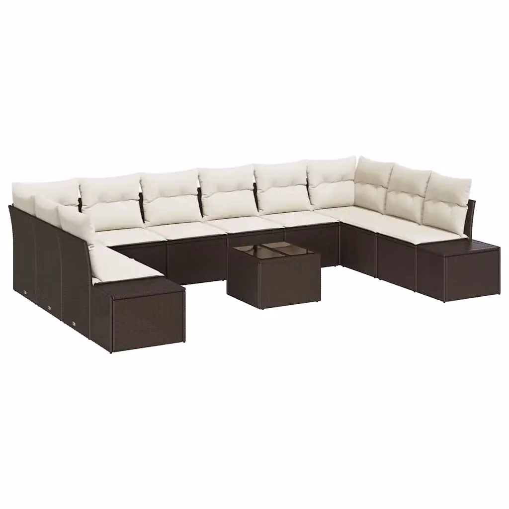 Set Divano da Giardino vidaXL 11 pz a forma a U in Polyrattan Marrone con Cuscini e Tavolino da Esterno – 2
