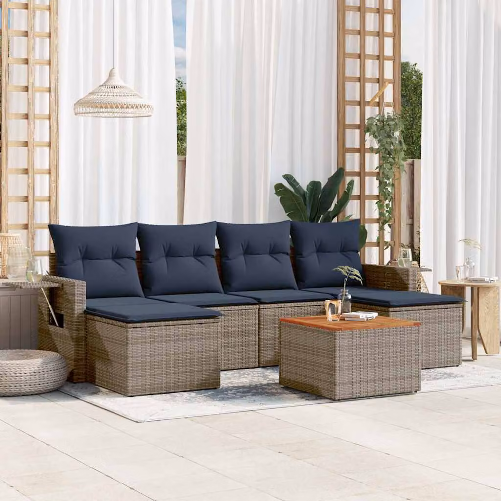 Set da giardino vidaXL in polyrattan grigio composto da 7 pezzi con cuscini inclusi e tavolino da caffè