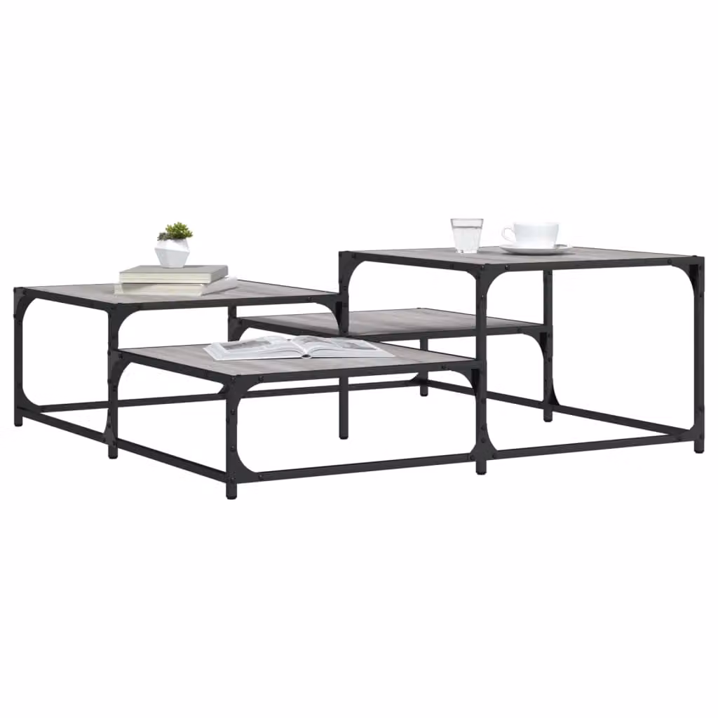 Tavolino da salotto vidaXL in stile industriale, colore grigio, forma quadrata, L/P/H: 107 x 107 x 40 cm