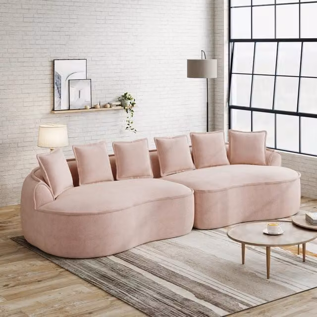 Divano 4 Posti in Tessuto Chenille con Cuscini ¨C Xylo ¨C Rosa, Morbido, Maxi