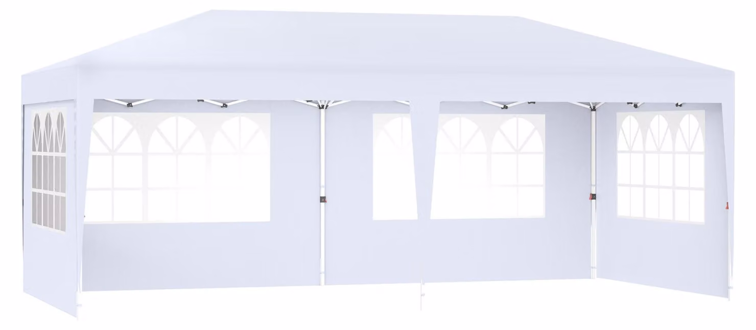 QEENTOE Gazebo da giardino pieghevole, 3x6 metri, colore bianco, con 6 pareti laterali, altezza regolabile, stabile, protezione impermeabile e anti-UV, ideale per feste, matrimoni, festival e campeggio