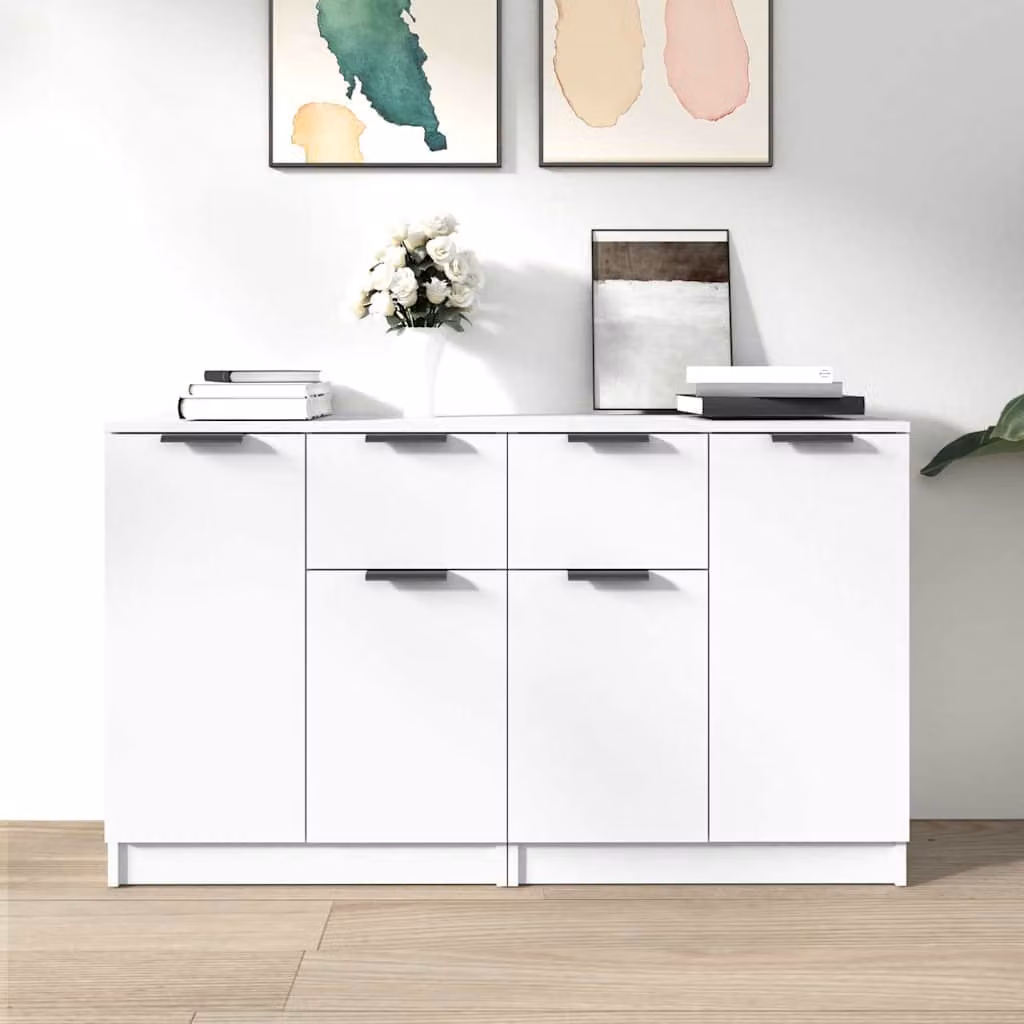Set di 2 credenze bianche vidaXL in legno multistrato con design minimalista da appendere al muro L: 60 cm, P: 30 cm, H: 70 cm