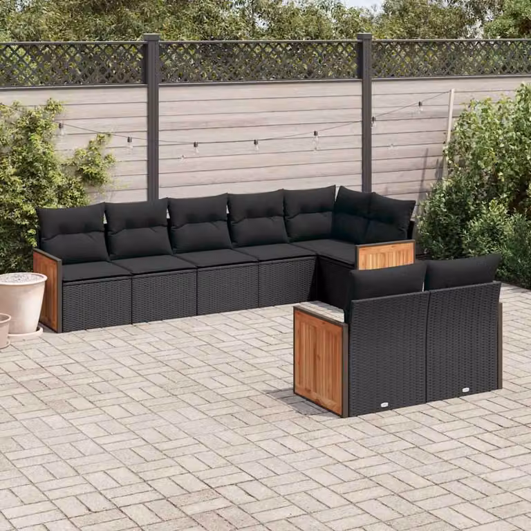 vidaXL Set Divani da Giardino a L con Cuscini 8 pz Nero in Polyrattan e Metallo