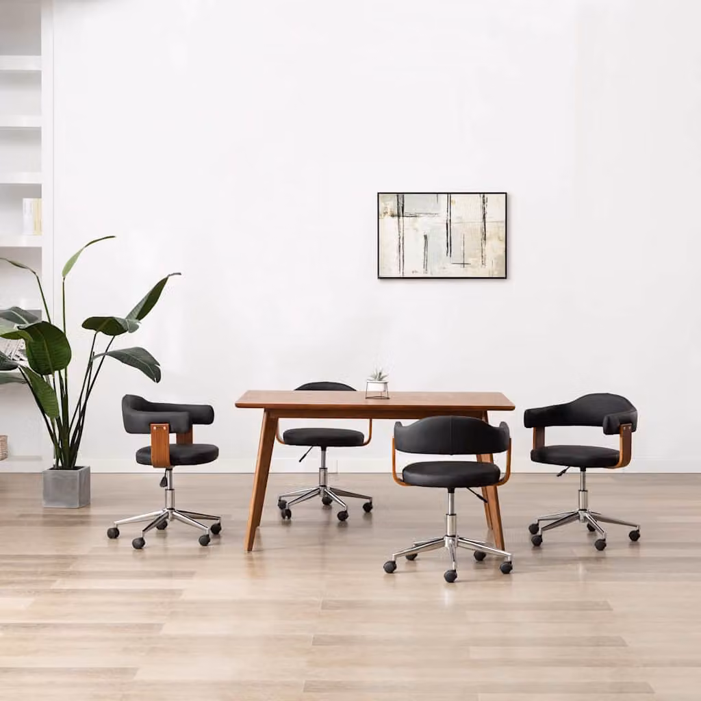 Set di 4 sedie da pranzo girevoli vidaXL in similpelle nera e legno con design moderno