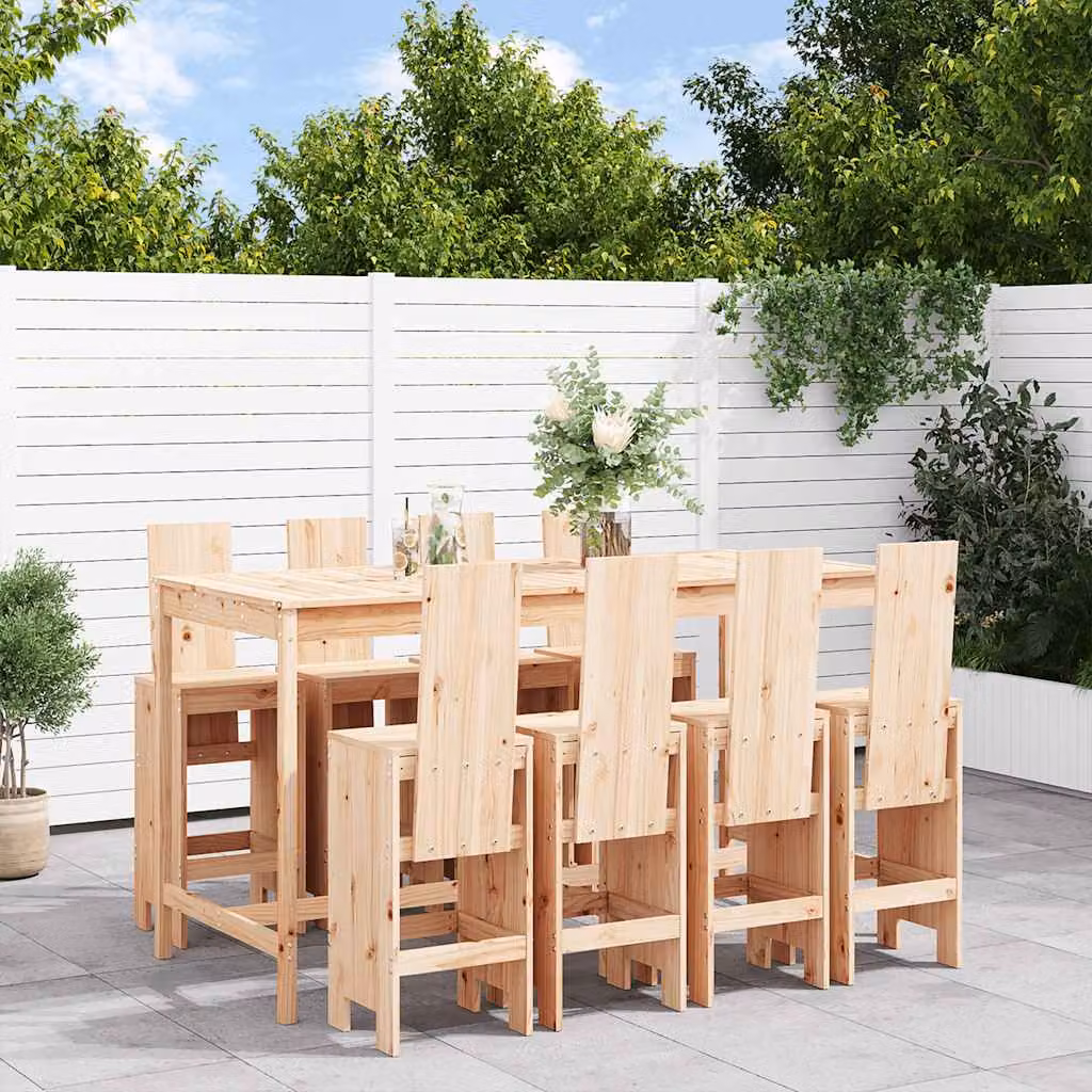Set Bar da Giardino vidaXL in Legno di Pino Marrone, 9 Pezzi