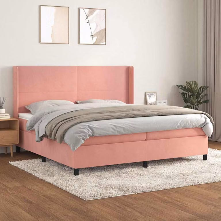 vidaXL Giroletto a Molle con Materasso in Velluto Rosa e Bianco L/P/H: 200 x 200 x 128 cm