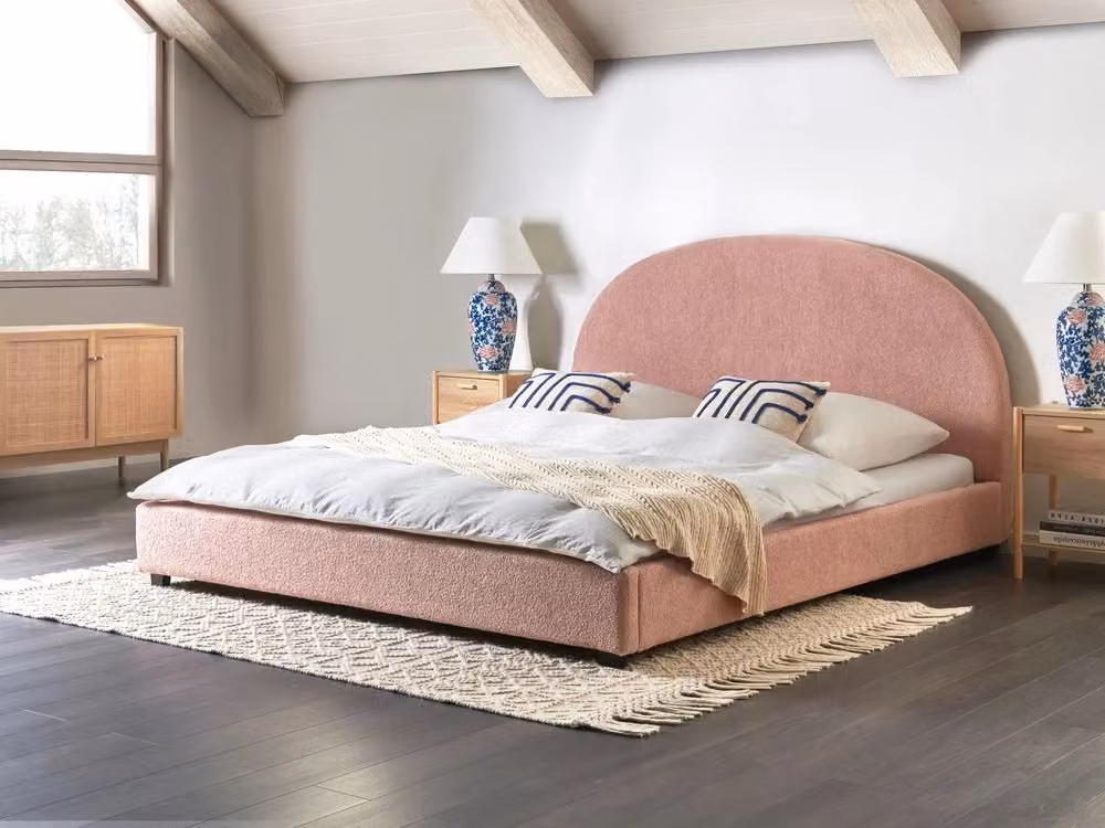 Lettino ad acqua BELIANI in tessuto bouclé rosa pastello con design retrò L/P: 180 x 200 cm – 2