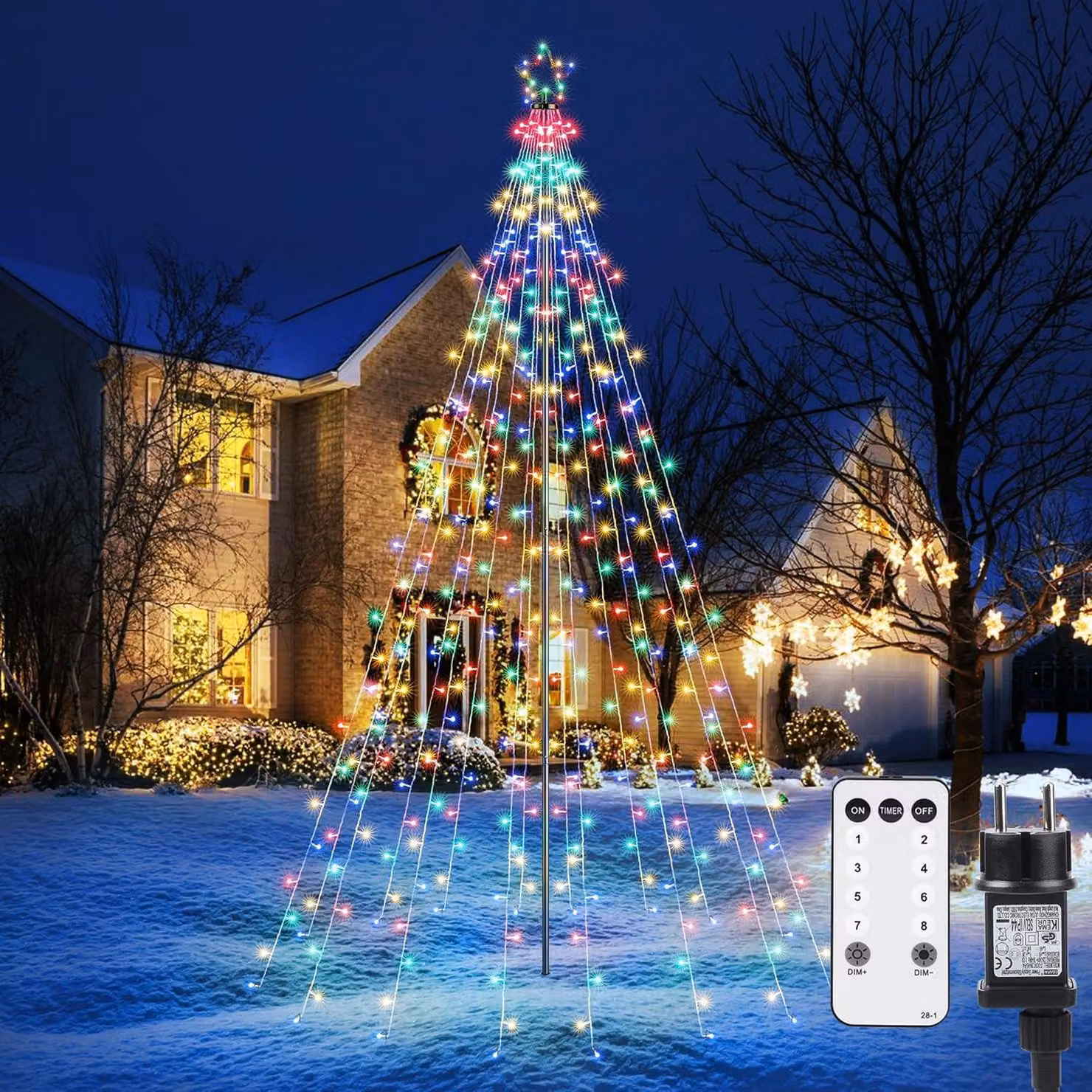 Catena luminosa a LED, 568 LED, lunghezza 3,87 metri, con decorazioni a stella, dimmerabile