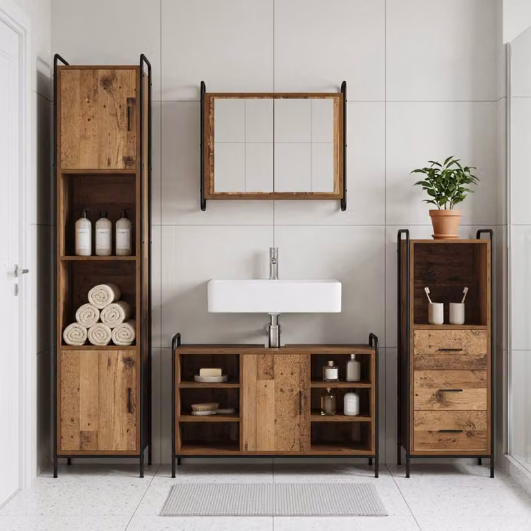 vidaXL Set di Armadi da Bagno 3 pz Legno antico 40 x 36 x 109,5 cm