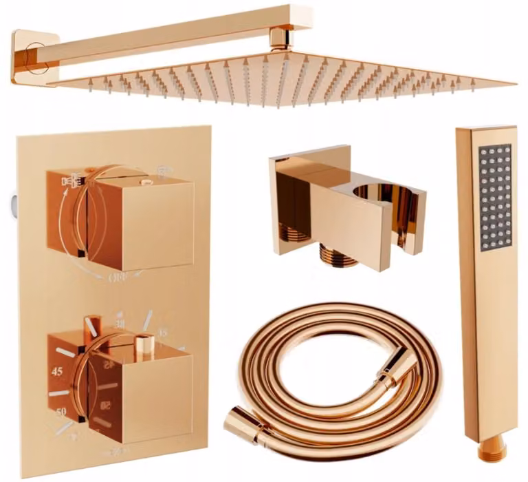 Mexen Cube DR02 set doccia ad incasso con soffione 25 cm, oro rosa - 77502DR0225-60