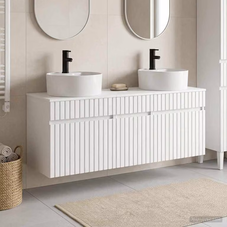 vidaXL Set di 3 mobili da bagno moderni in legno bianco, L/P/H: 49 x 44,5 x 65 cm