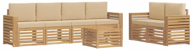 Set di divani da esterno con cuscini, composto da 7 pezzi, in poliestere color beige