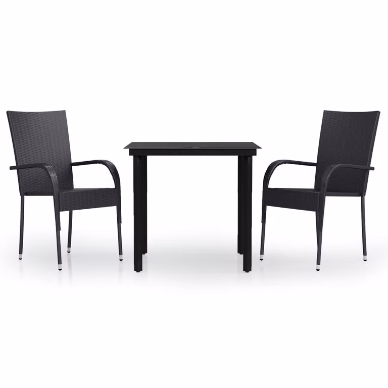 Set Mobili da Pranzo per Giardino 3 pz Nero