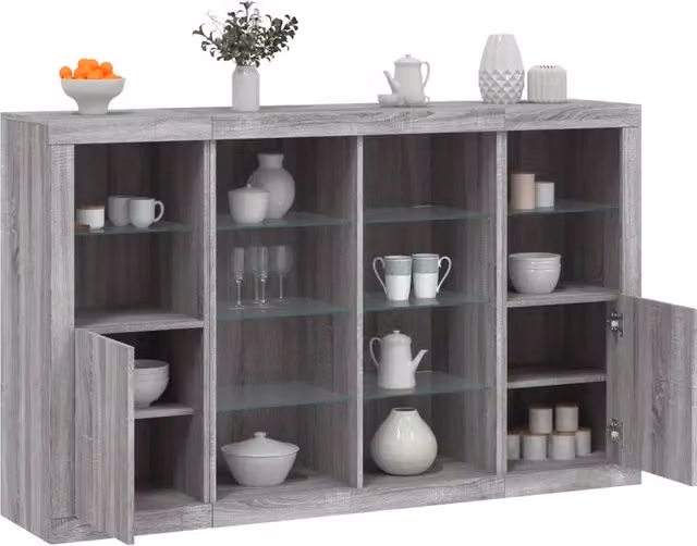 Set di 3 credenze moderne vidaXL con luci LED integrate in legno multistrato, colore grigio sonoma – 2