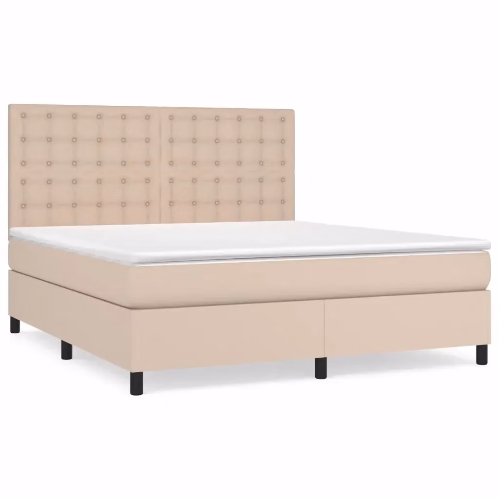 Letto con Giroletto a Molle e Materasso Ibrido vidaXL in Similpelle Beige, L/P: 180 x 200 cm, H: 203 cm – 2
