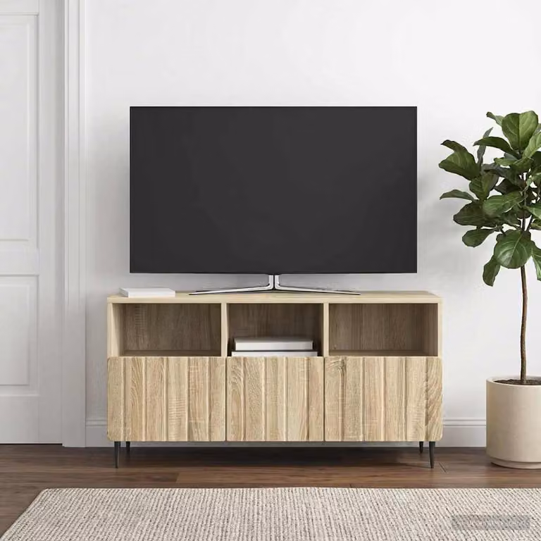 Mobile TV vidaXL in Rovere Sonoma e metallo con ruote, L 102 x P 34,5 x H 50 cm