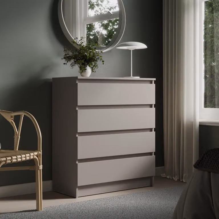 Cassettiera larga 80 cm con 4 cassetti Cassettiera stretta in legno Cashmere credenza credenza alta credenza camera da letto soggiorno corridoio ufficio organizzatore larghezza 80 cm altezza 100 cm