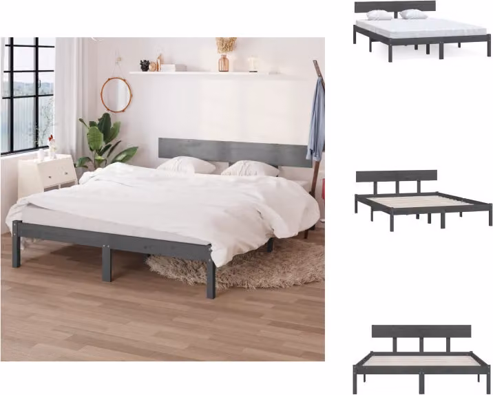 vidaXL Letto in legno massiccio grigio 120x190 cm - Letti e strutture letto