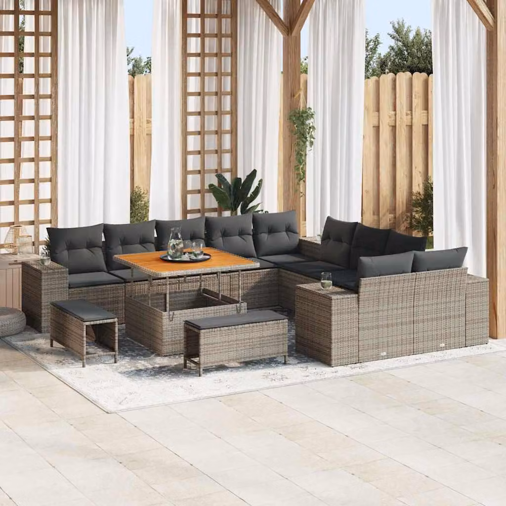 Maison Exclusive - Set da giardino composto da 13 pezzi, divano, colore grigio, realizzato in rattan sintetico