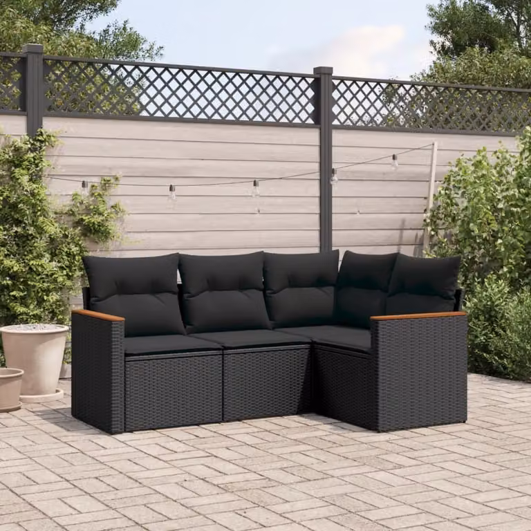 Maison Exclusive - Set divani da giardino 4 pezzi con cuscini in polyrattan nero
