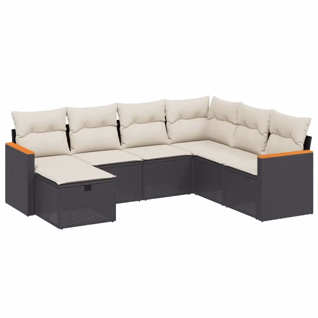 vidaXL Set Divano da Giardino a L con 7 Cuscini, Struttura in Metallo e Polyrattan Nero – 2