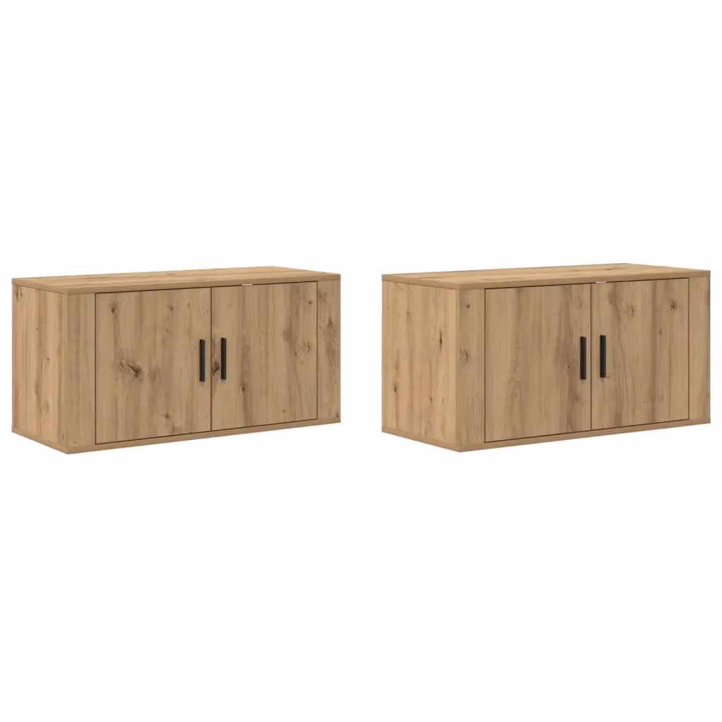 Set di 2 Mobili TV da Parete Moderni vidaXL in Legno Rovere, Colore Marrone e Beige, L/P/H: 80 x 34,5 x 40 cm – 2
