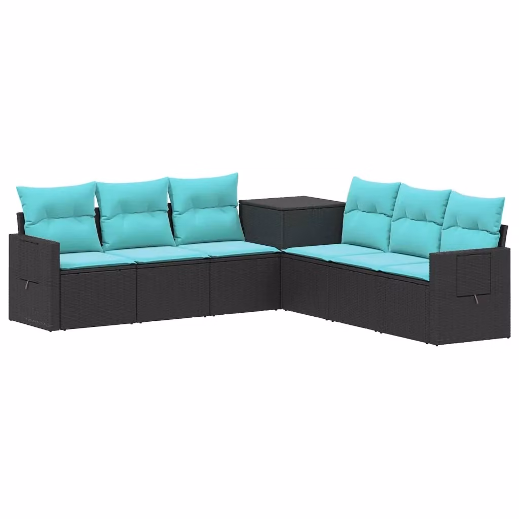 Set di divani da giardino vidaXL in rattan sintetico e metallo, 7 pezzi, nero e blu – 2