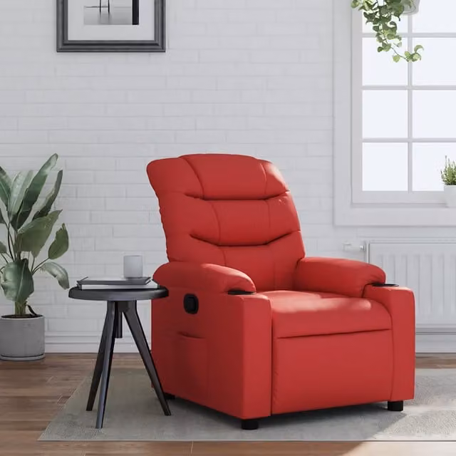 Poltrona Reclinabile Relax Rossa in Similpelle con Braccioli e Regolazione Manuale