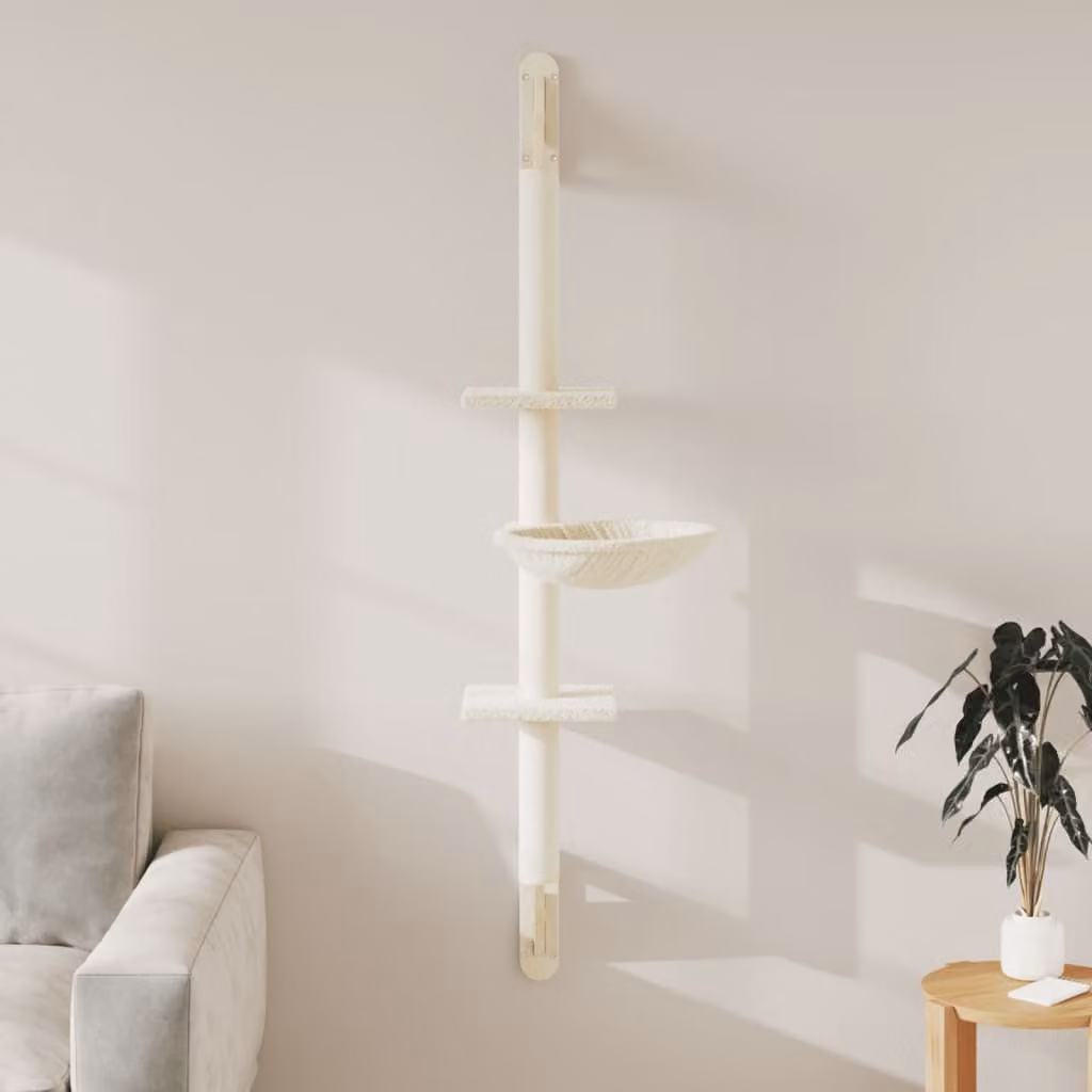 vidaXL Albero per Gatti Moderno con Amaca e Tiragraffi, Colore Beige, Altezza: 142,5 cm