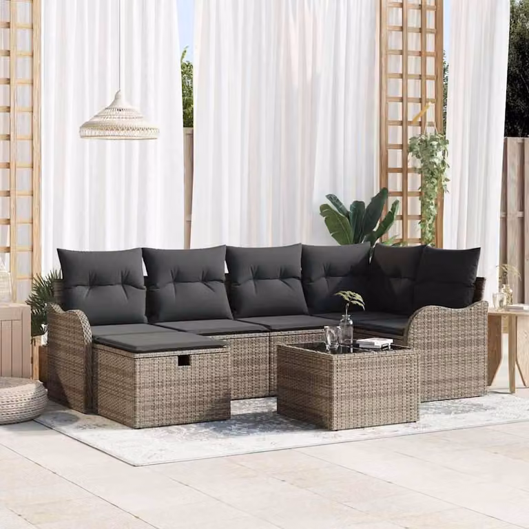 Maison Exclusive - Set da giardino composto da 7 pezzi, divano in rattan sintetico